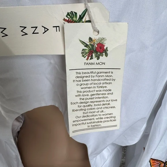 NWT Fanm Mon Larson Butterfly Embroidered Long Sleeve V Neckline Dress Size XL - Picture 6 of 14